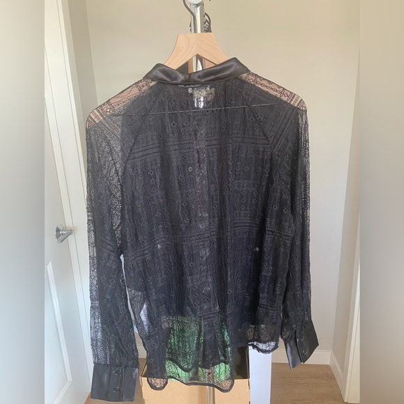 L 🔖 JASON WU Lace See Through Button Down Shirt Blouse Silk Black $240 - Picture 5 of 10